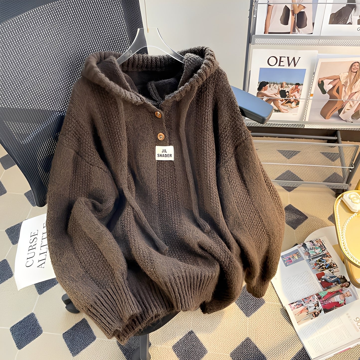 Haylee - Lässiger Strickpullover mit Kapuze und Knopfleiste für Damen