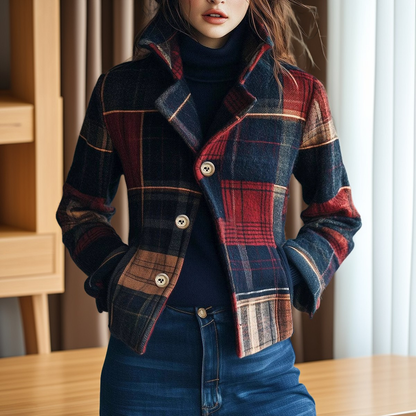 Aubriana - Retro-Karojacke mit Stehkragen für Damen