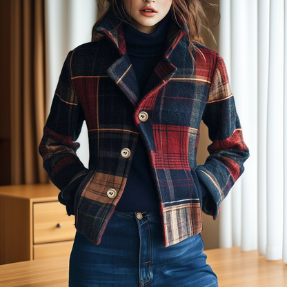 Aubriana - Retro-Karojacke mit Stehkragen für Damen