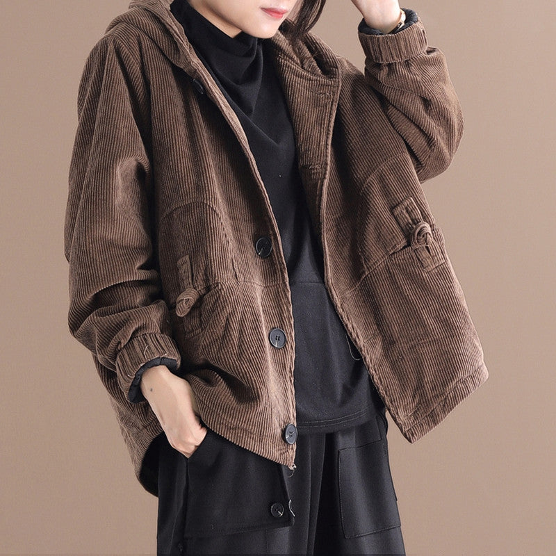 Rachel - Lässige kurze Cordjacke mit Kapuze für Damen