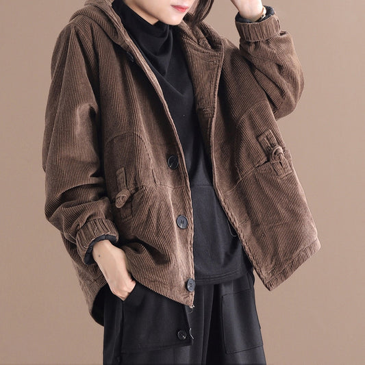 Rachel - Lässige kurze Cordjacke mit Kapuze für Damen