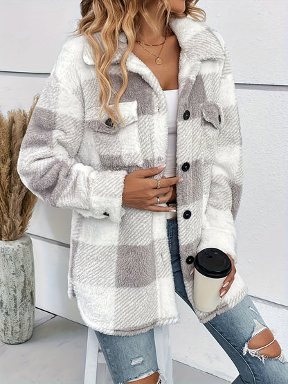 Julie - Warme Fleecejacke mit Karomuster für Damen