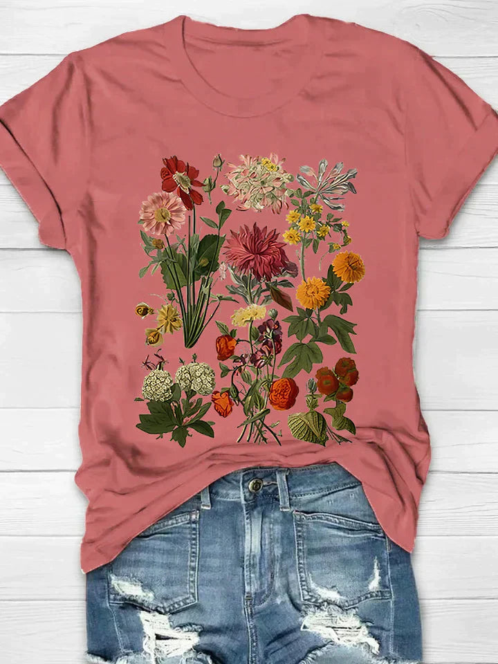 Liv - Frauen T-Shirt mit Retro-Blumenmuster