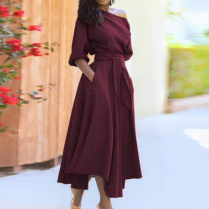 Dahlia - Elegantes schulterfreies Kleid mit Gürtel für Damen
