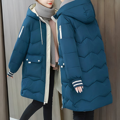 Catherine - Moderne lange Daunenjacke mit Kapuze für Damen