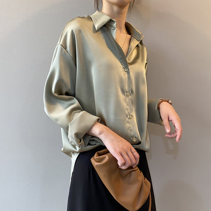 Briana - Elegante Satin-Seidenbluse mit Knopfleiste für Damen