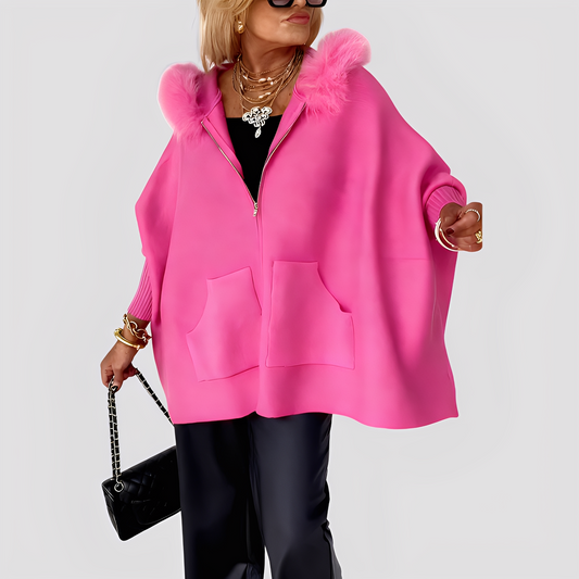 Elvena - Modischer Kunstfellmantel mit Kapuze für Damen