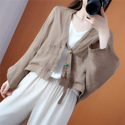 Shelia - Lockerer kurzer Cardigan mit Taschen