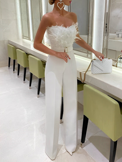 Rachelle - Eleganter Jumpsuit mit Feder-Oberteil für Damen
