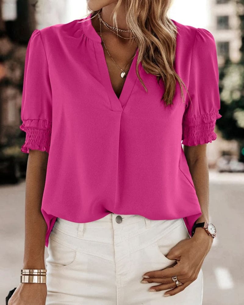 Sophia – V-Ausschnitt-Bluse mit Kurzen Ärmeln