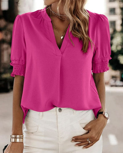 Sophia – V-Ausschnitt-Bluse mit Kurzen Ärmeln