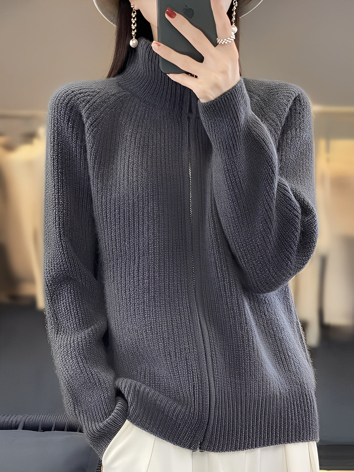 Brylee - Modische Wollstrickjacke mit Reißverschluss für Damen