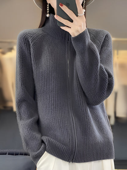 Brylee - Modische Wollstrickjacke mit Reißverschluss für Damen