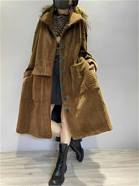 Alethea - Lässige lange Cordjacke mit Taschen für Damen
