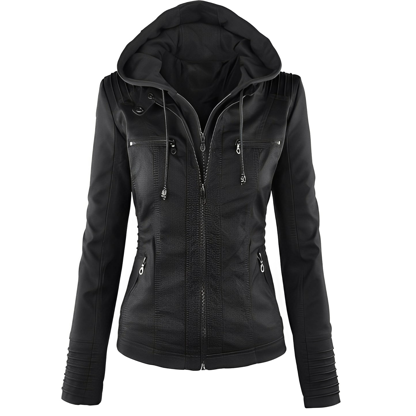 Janene - Lässige, wetterfeste Lederjacke mit Kapuze für Damen