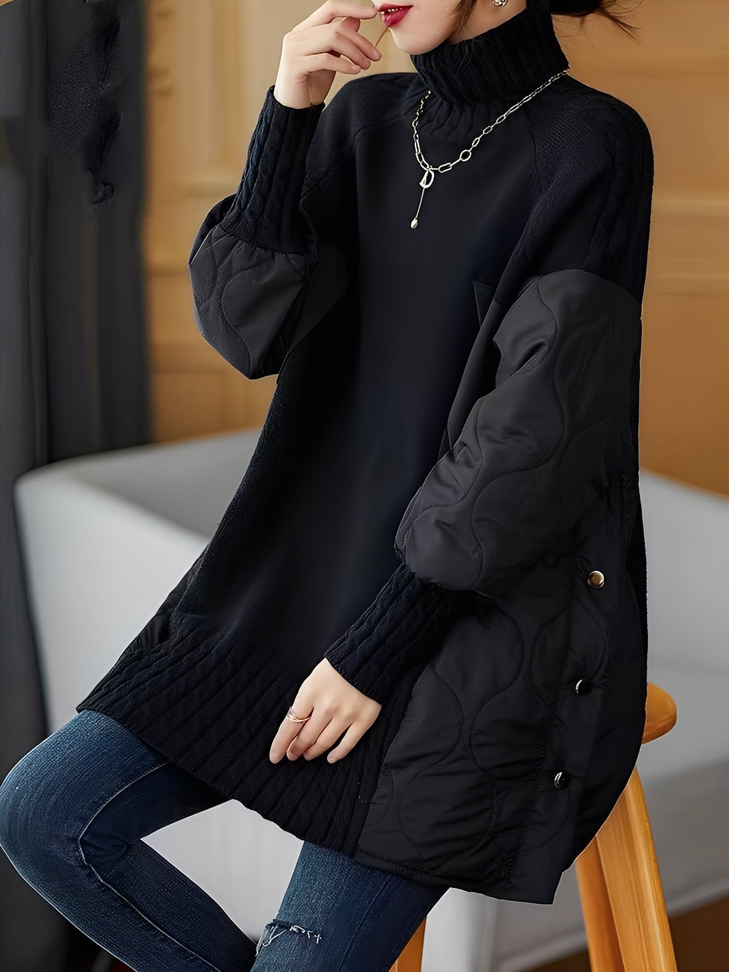 Vonda - Lässiger Rollkragenpullover mit hohem Kragen für Damen