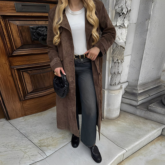 Katrina - Stilvoller doppelreihiger langer Mantel für Damen