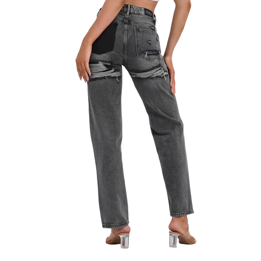 Lillian - Lässige hoch taillierte Jeans mit Rissen für Damen