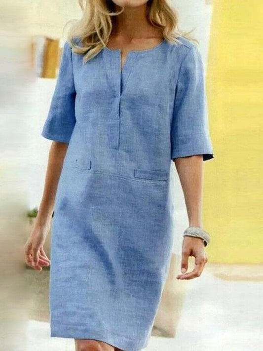 Rieke – Leinen-Shiftkleid mit V-Schlitz