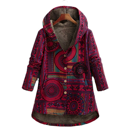 Griselda - Kapuzenjacke mit ethnischem Blumenmuster für Damen