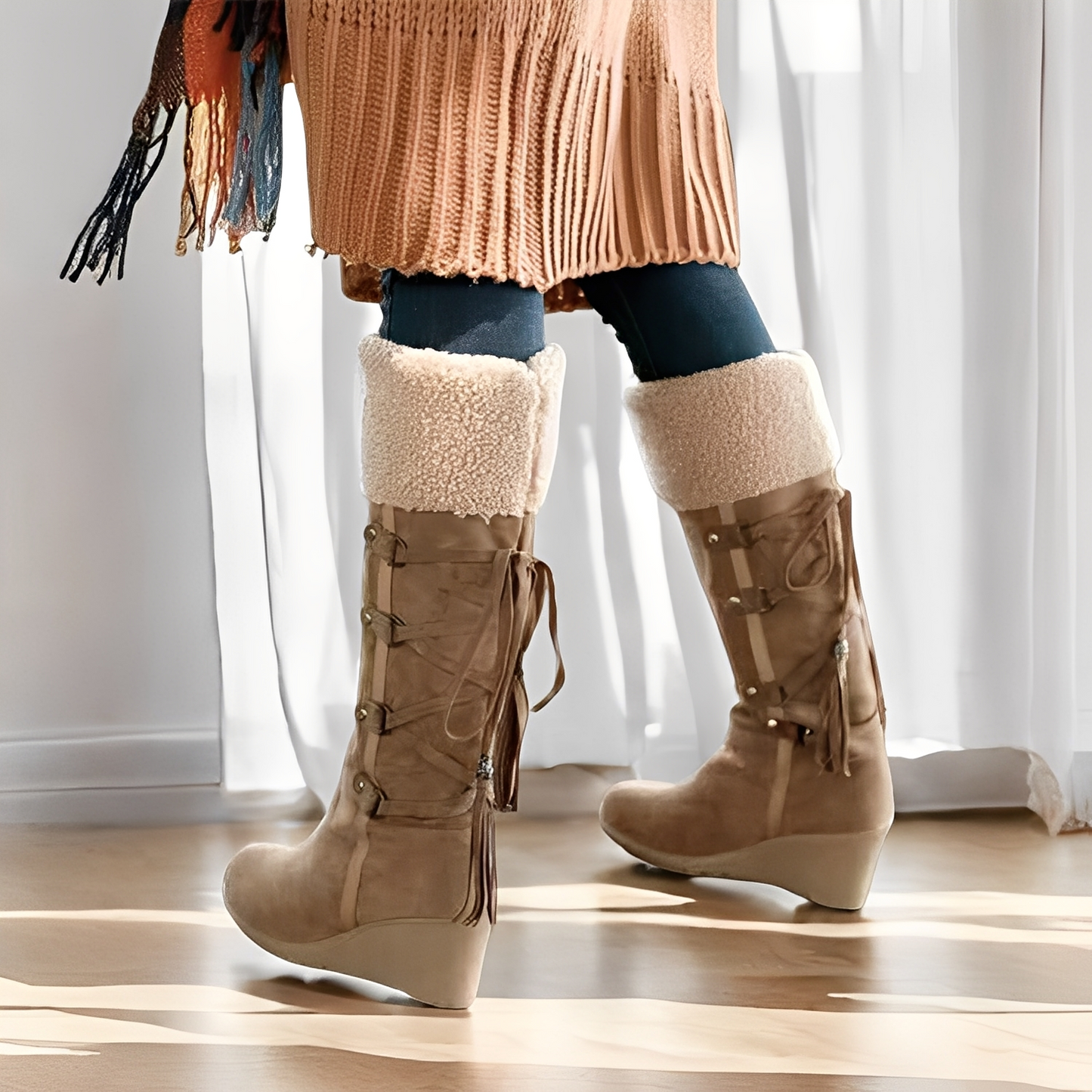 Maria - Stilvolle, mit Fell gefütterte Keilstiefel für Damen