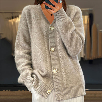 Jocelin - Lockere Strickjacke mit Brokatmuster für Frauen