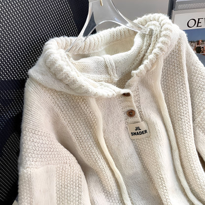 Haylee - Lässiger Strickpullover mit Kapuze und Knopfleiste für Damen