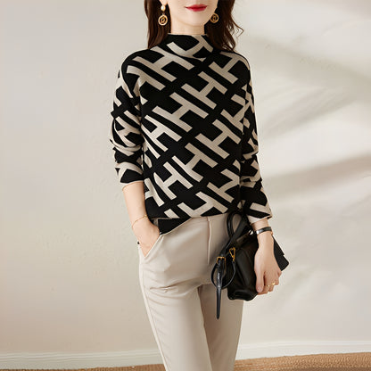 Eleanor - Stilvolles Langarm-Strickoberteil mit Print für Damen