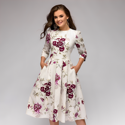 Elisabeth - Stilvolles, langärmeliges Kleid mit Blumenmuster für Damen