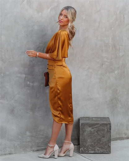 Aisha - Glamouröses Drapé-Midikleid für Damen