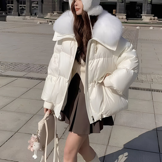 Victoria - elegante Windbreaker-Daunenjacke mit Pelzkragen für Damen