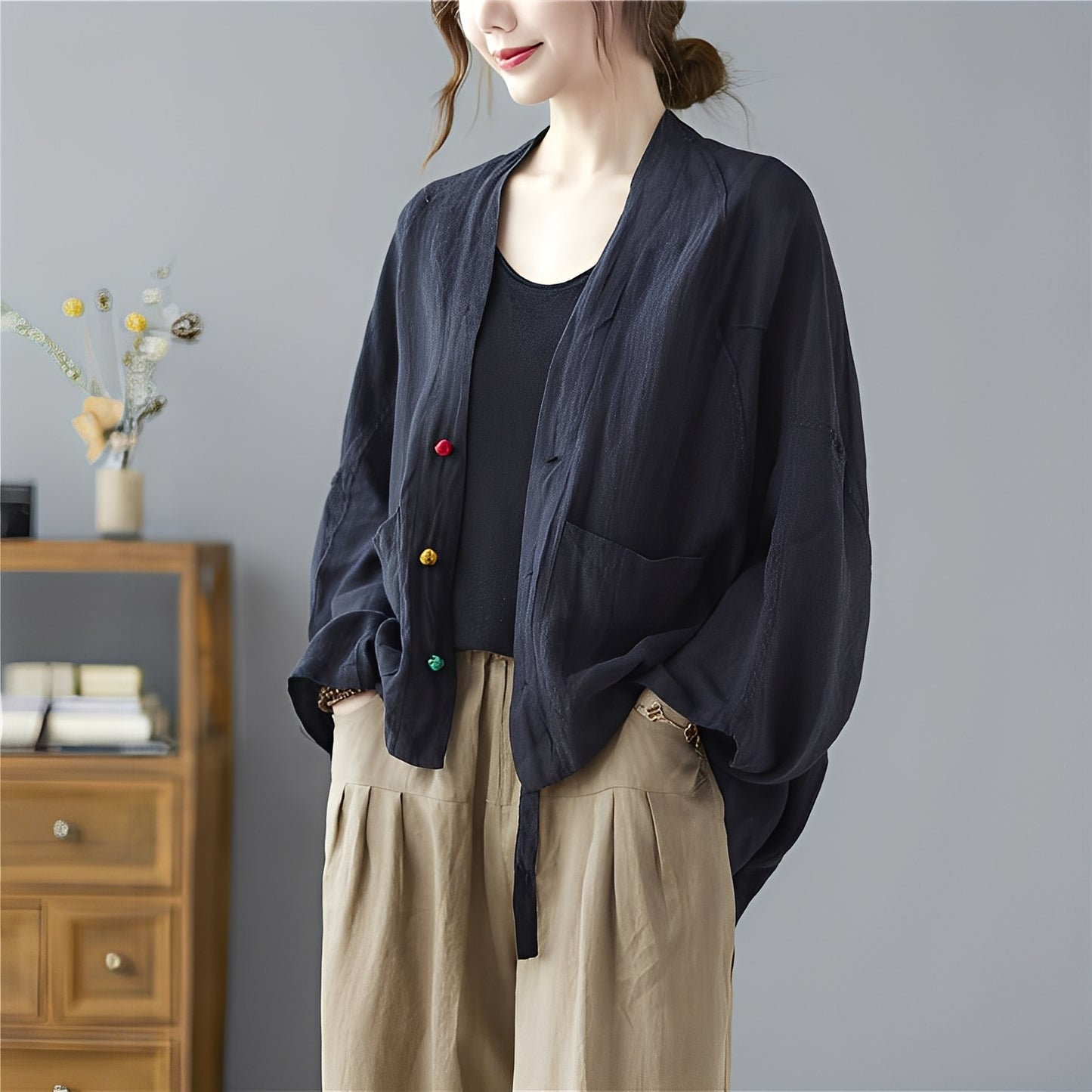 Shelia - Lockerer kurzer Cardigan mit Taschen