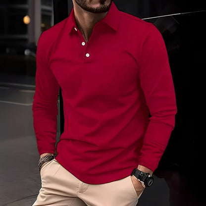 Dudley - Lässiges Langarm-Poloshirt mit Knöpfen für Herren