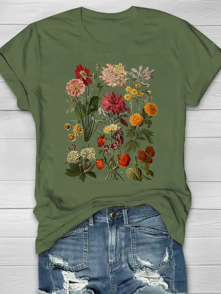 Liv - Frauen T-Shirt mit Retro-Blumenmuster