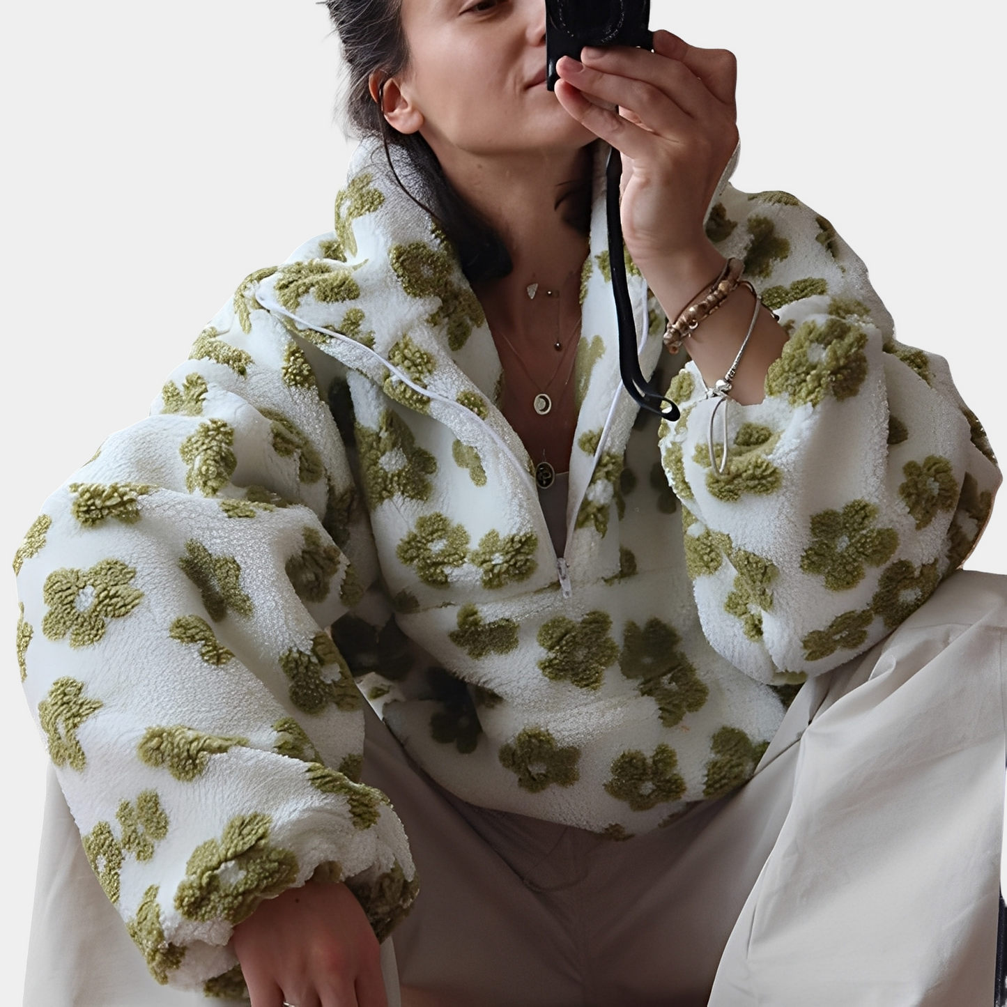 Elizabeth - Stilvoller Sherpa-Pullover mit Blumenmuster für Damen