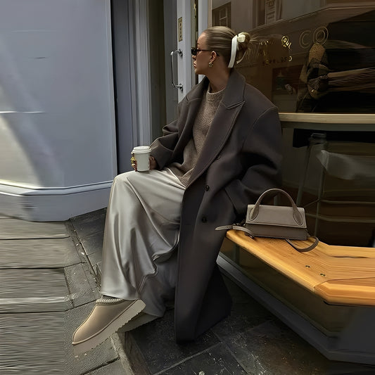 Veronica - Eleganter, locker sitzender langer Mantel für Damen