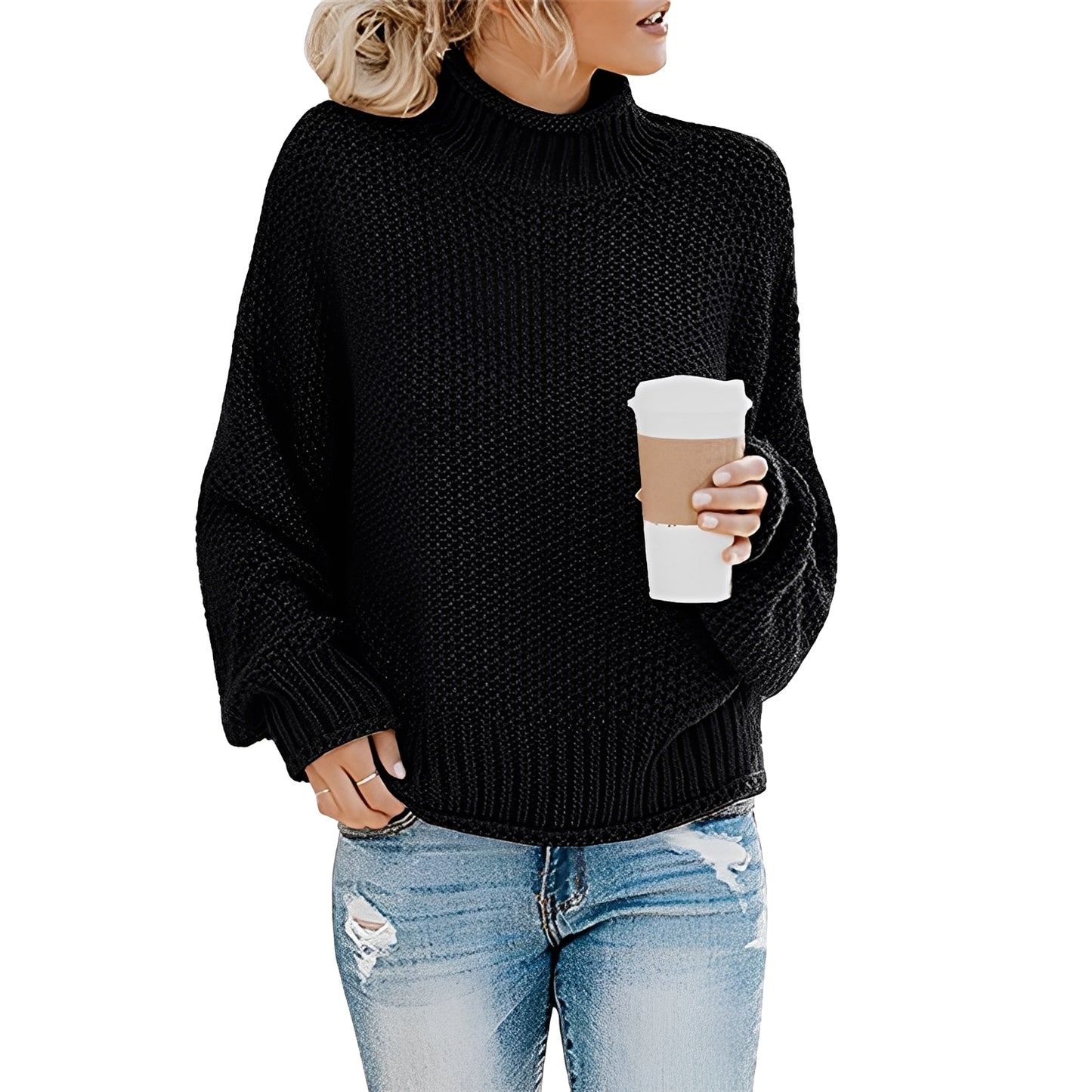 Evalyn - Lässiger Strickpullover mit hohem Kragen für Damen