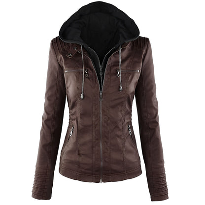 Janene - Lässige, wetterfeste Lederjacke mit Kapuze für Damen