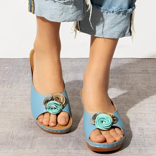 Elora - Damensandalen mit Keilabsatz und Blumenmotiv