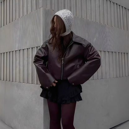 Lesley - Modische Lederjacke mit Reißverschluss für Damen