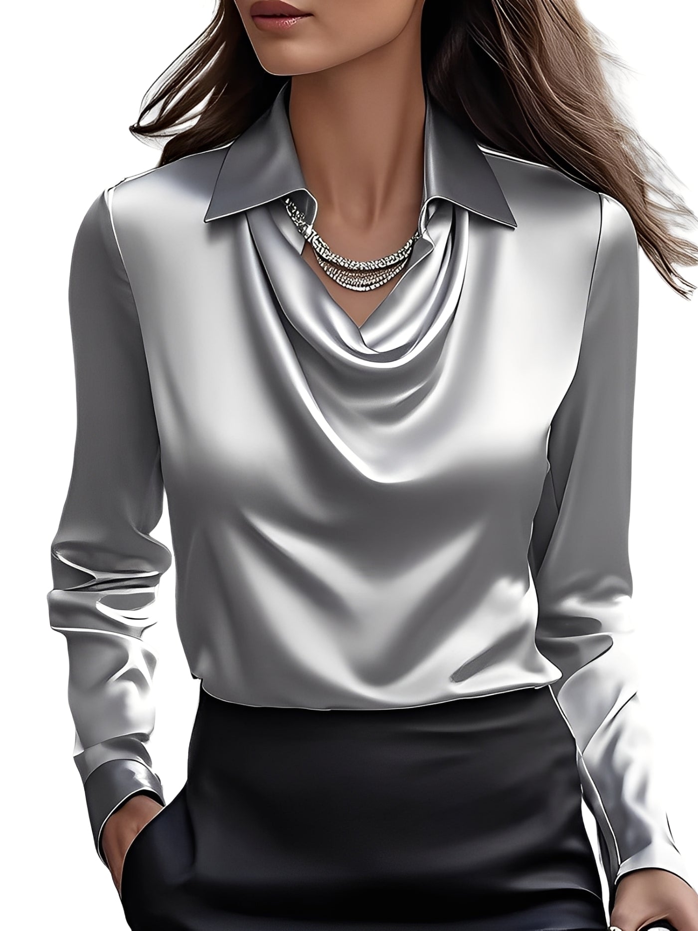 Dionne - Elegante Langarmbluse aus Satin für Damen