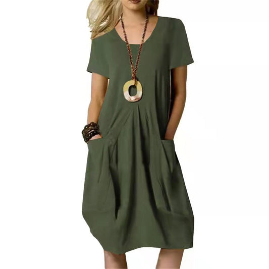 Carly - Sommerliches, einfarbiges, locker sitzendes Kleid