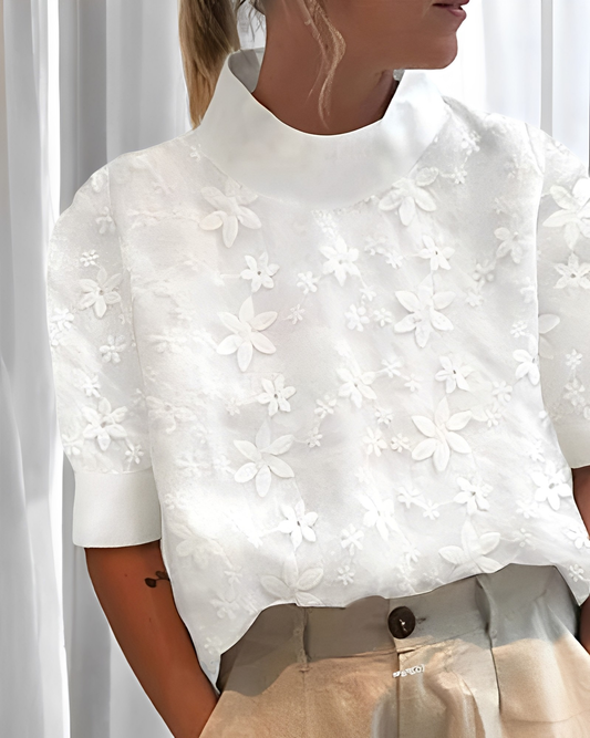 Julia - Stilvolle bestickte Bluse mit Stehkragen für Damen