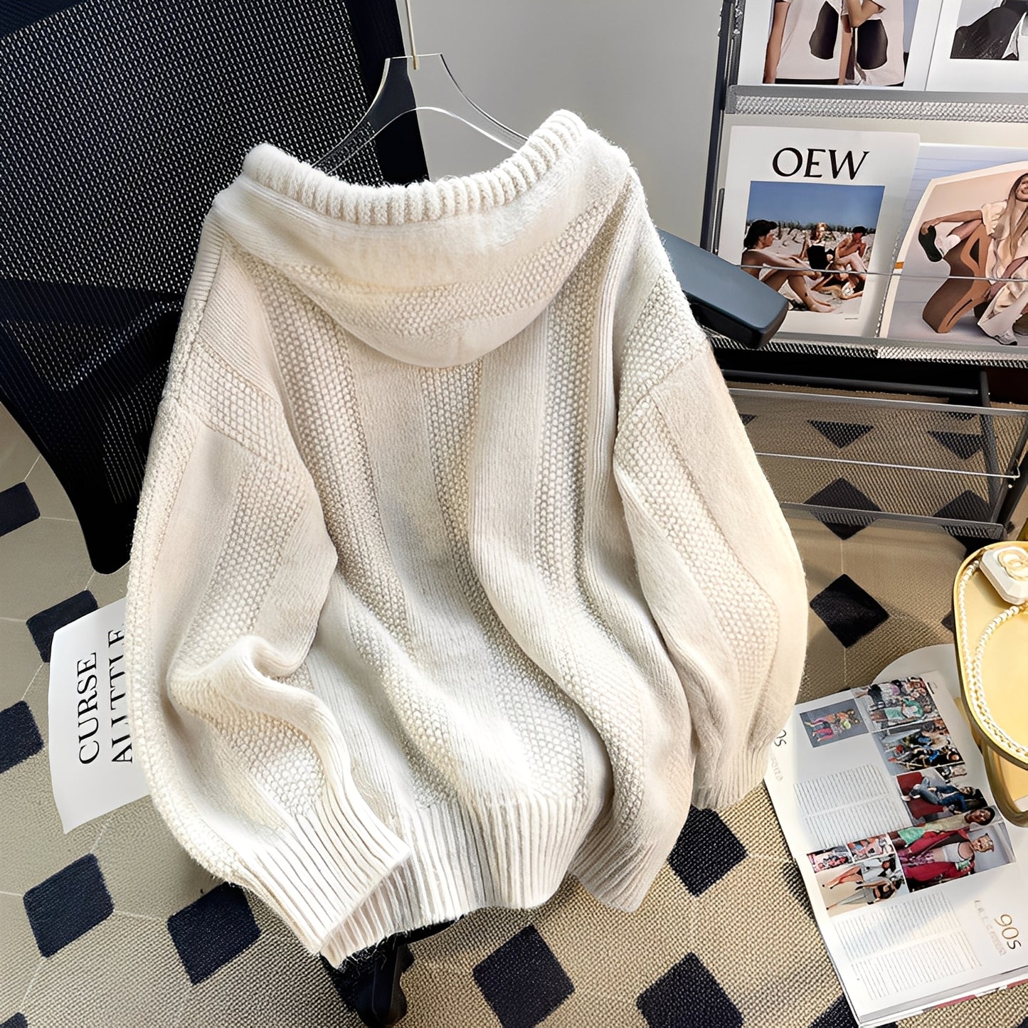Haylee - Lässiger Strickpullover mit Kapuze und Knopfleiste für Damen