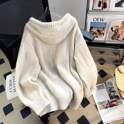 Haylee - Lässiger Strickpullover mit Kapuze und Knopfleiste für Damen