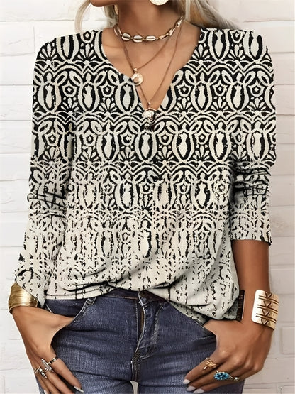 Denise - Boho-Bluse mit V-Ausschnitt und Knöpfen für Damen