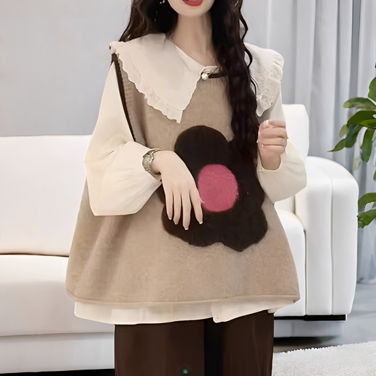 Lavina - Lässige Strickweste mit Blumen-Patchwork für Damen