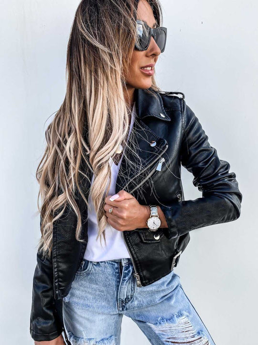 Alivia - Stylish leather jacket with zipper for women