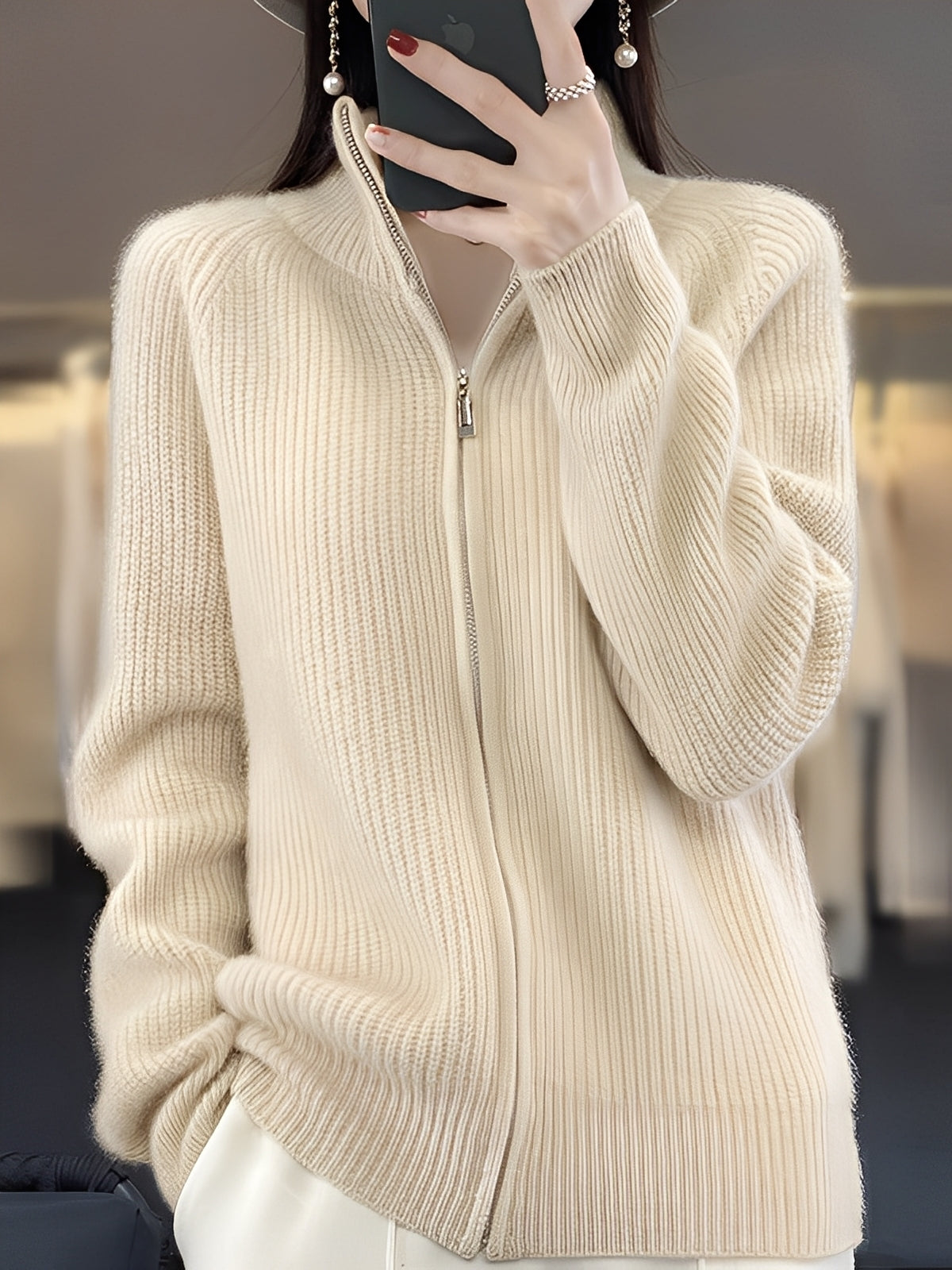 Brylee - Modische Wollstrickjacke mit Reißverschluss für Damen