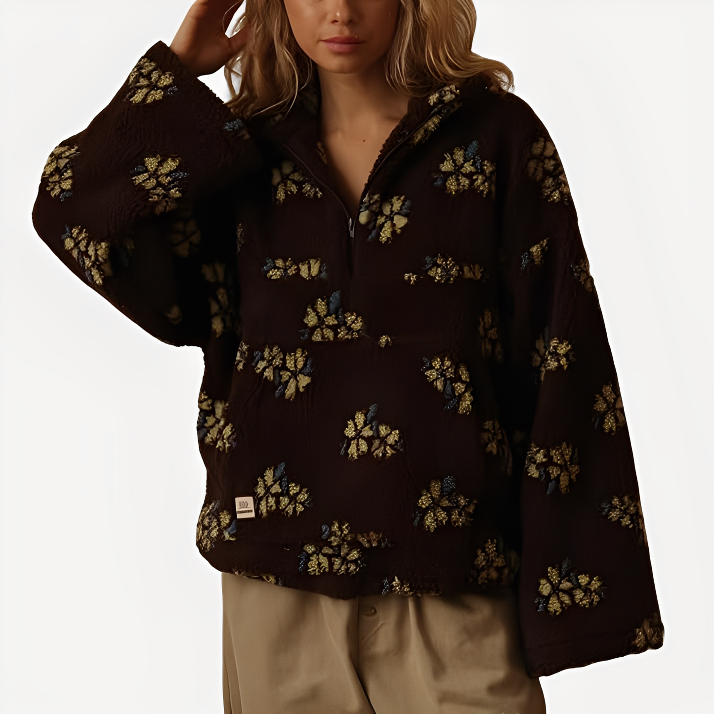 Elizabeth - Stilvoller Sherpa-Pullover mit Blumenmuster für Damen